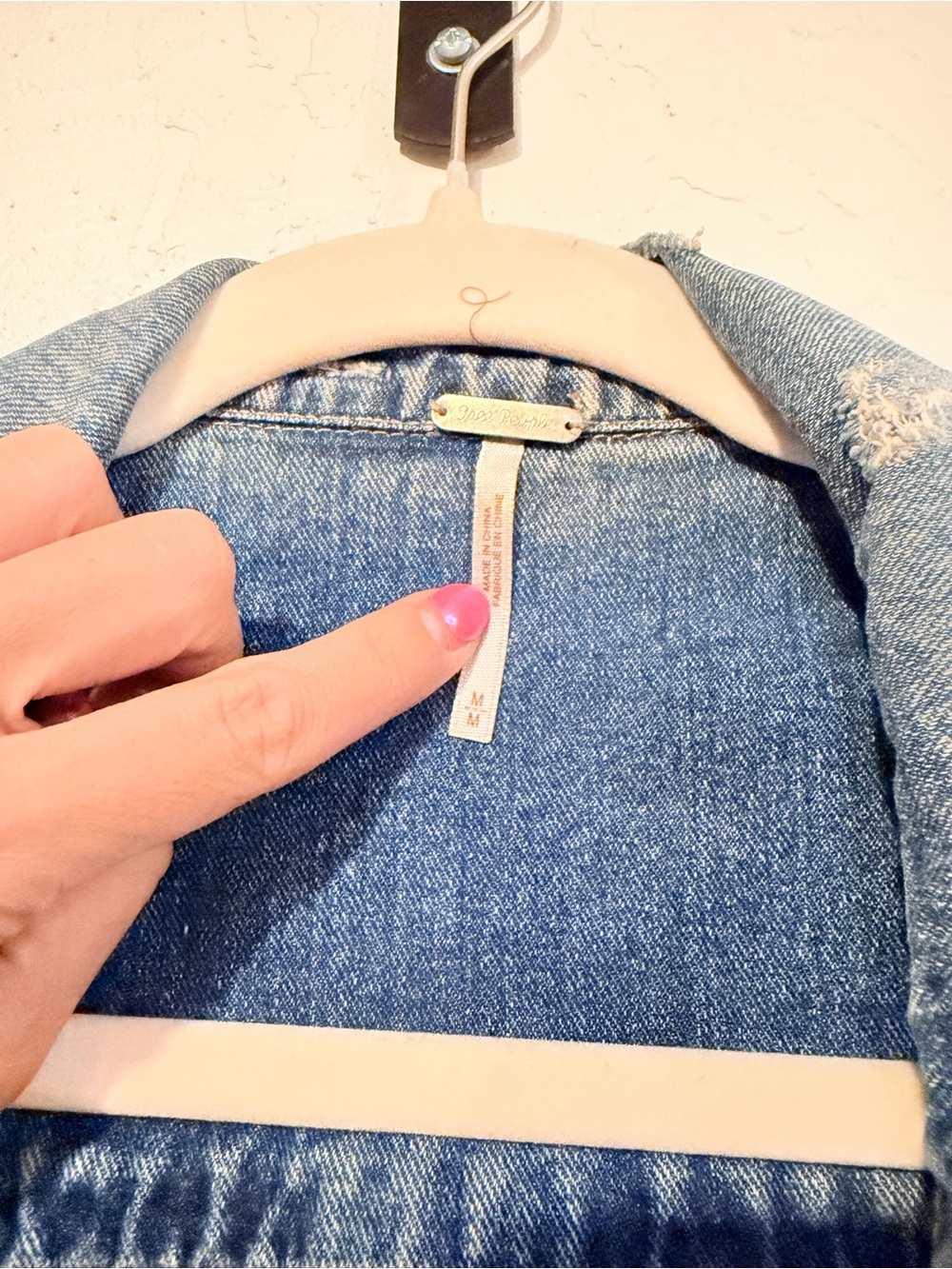 Free People -Light Blue Denim Jacket with Gray Knit Sleeves - Picture 4 of 4